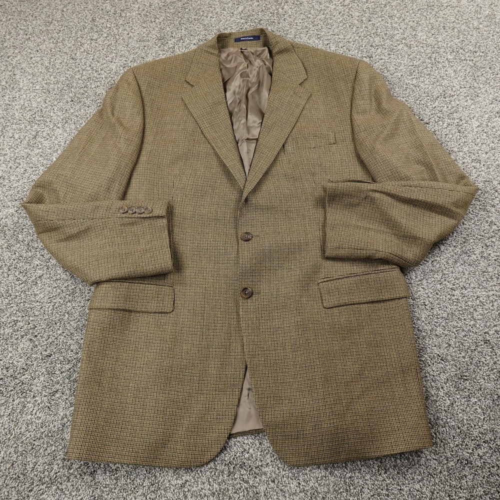 Chaps Ralph Lauren Blazer Mens 46 Brown Lambs Wool Houndstooth Sport Coat Jacket